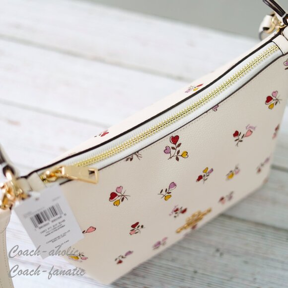 NWT Coach CW392 Zip Top Shoulder Bag With Heart Print Gold/Chalk Multi - Picture 10 of 13